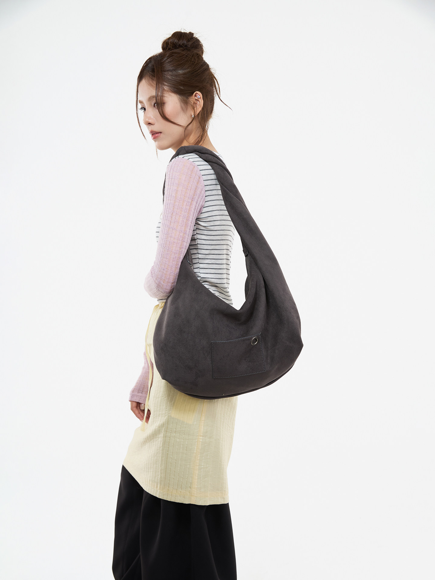 JANDRESS Blue-Grey Twist Pocket Underarm Bag