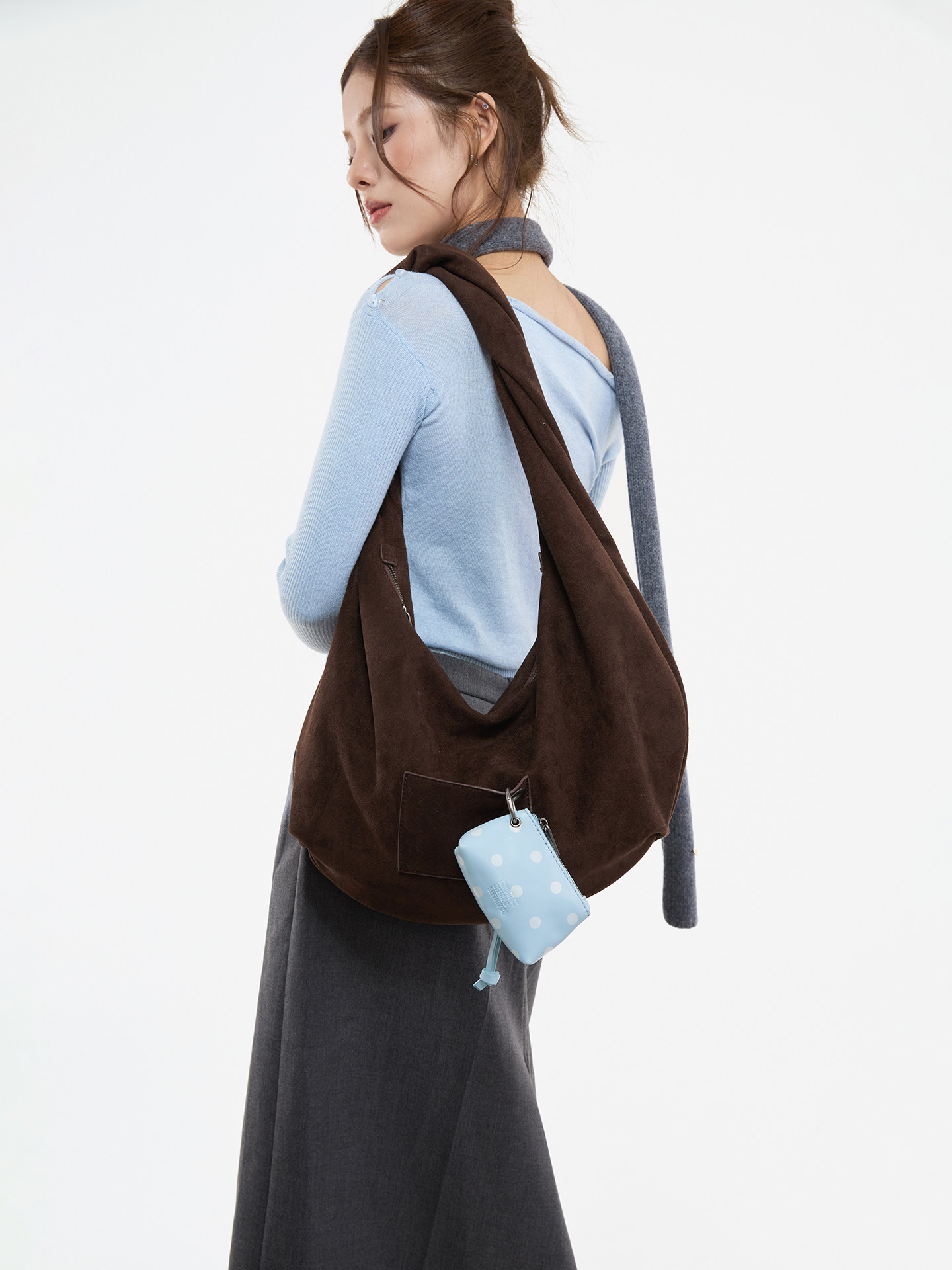 JANDRESS Suede Brown Twisted Pocket Underarm Bag