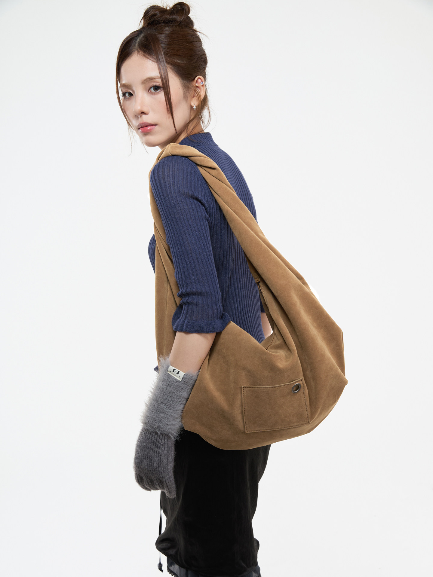 JANDRESS Khaki Faux Leather Zip-Top Underarm Bag