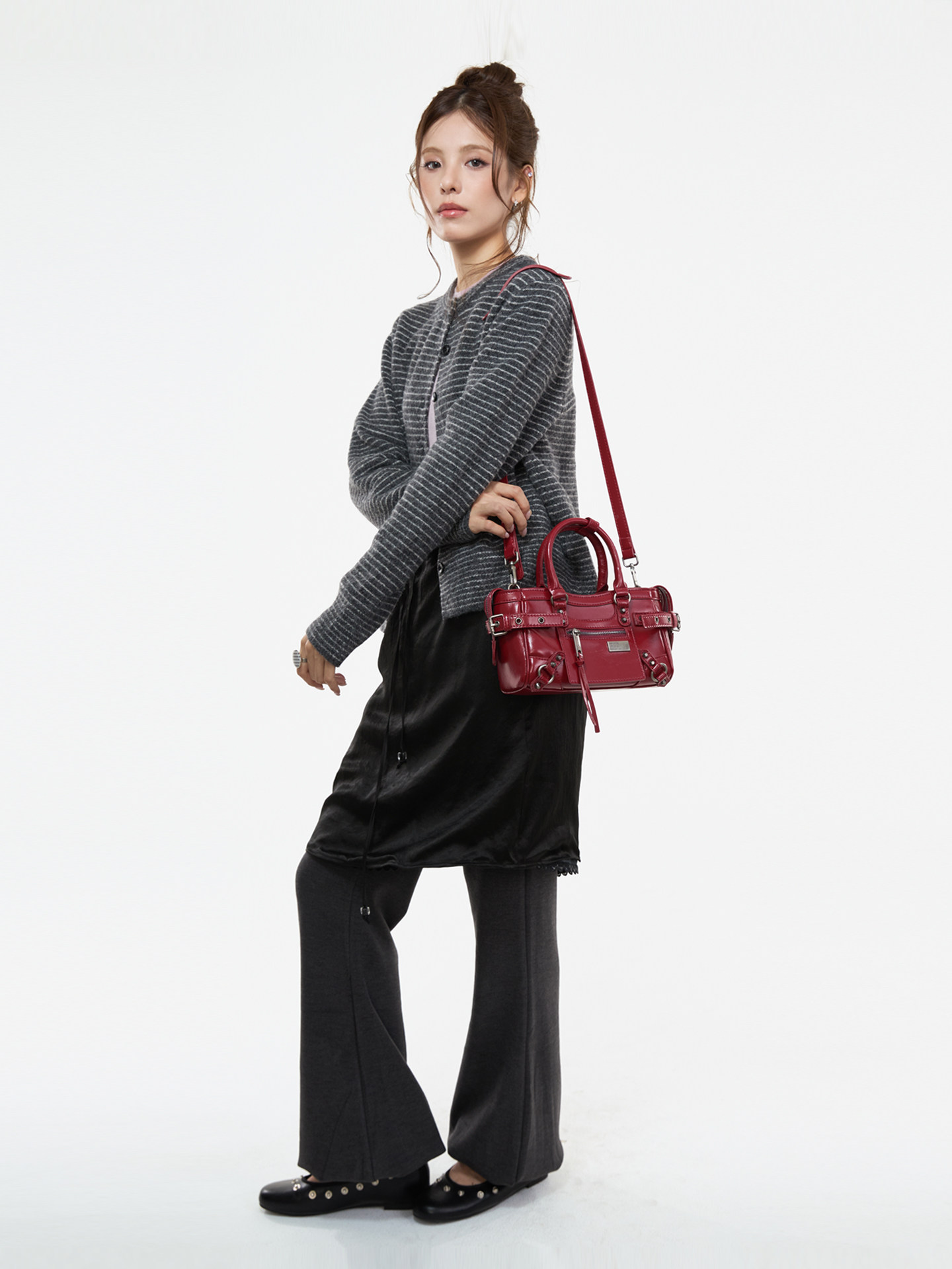 JANDRESS Red PU Leather Zip-Top Crossbody Bag