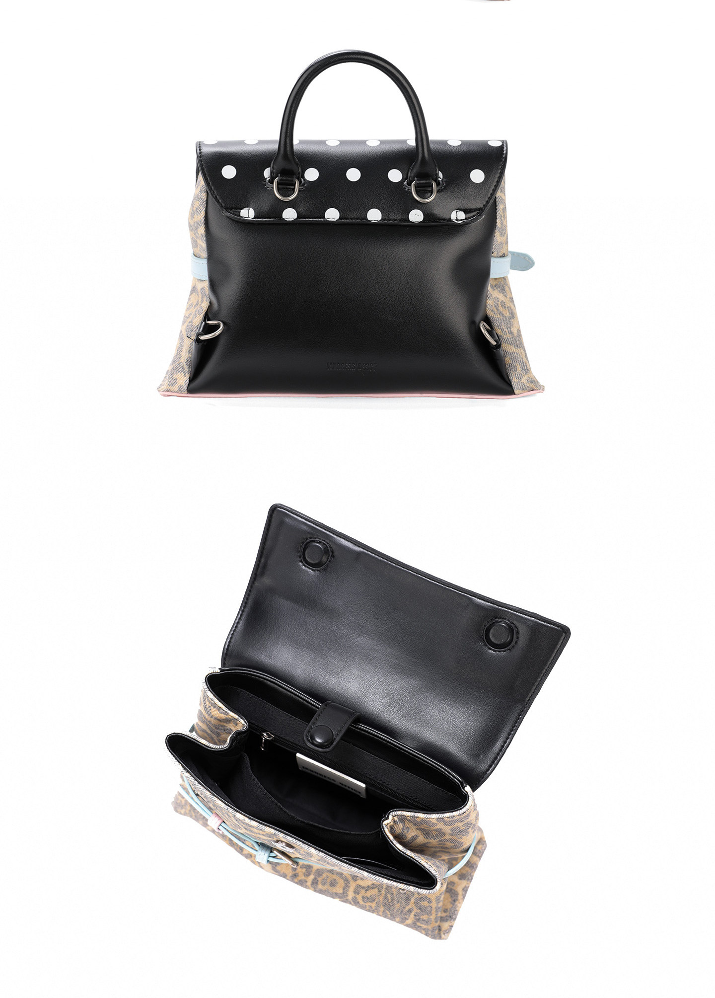 JANDRESS Black Leopard Print Faux Leather Magnetic Snap Backpack