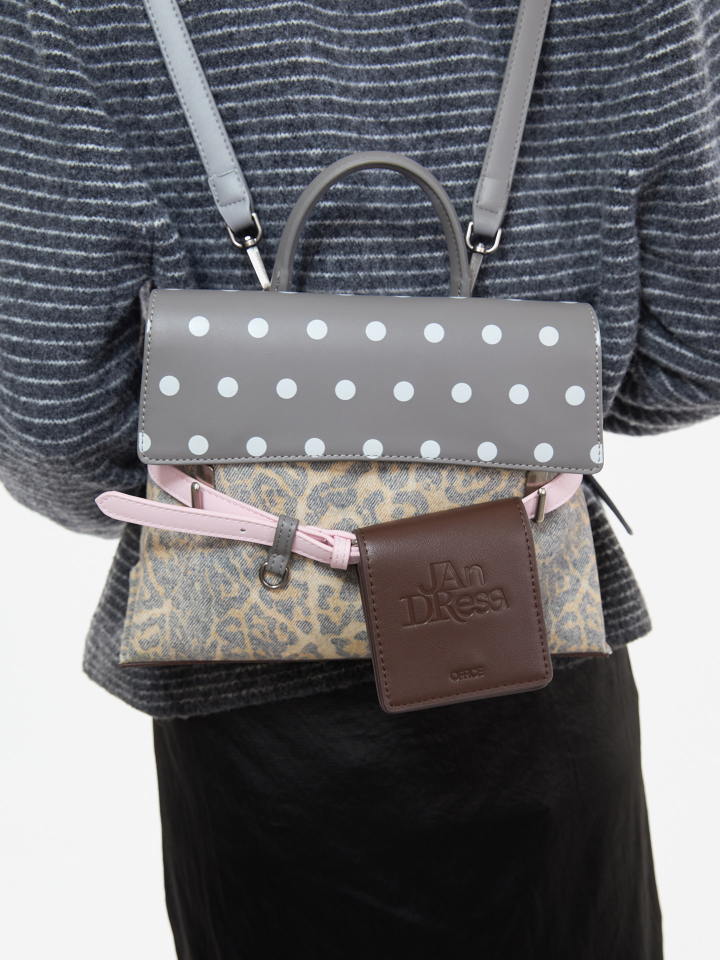 JANDRESS Gray Leopard Print Faux Leather Backpack