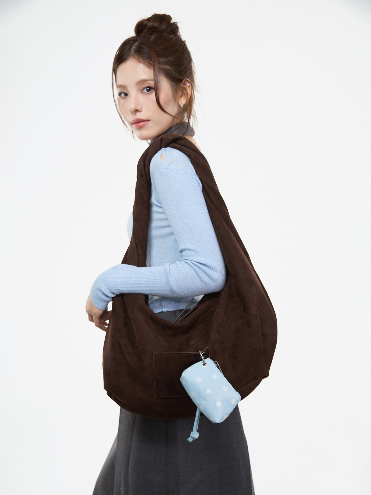 JANDRESS Suede Brown Twisted Pocket Underarm Bag