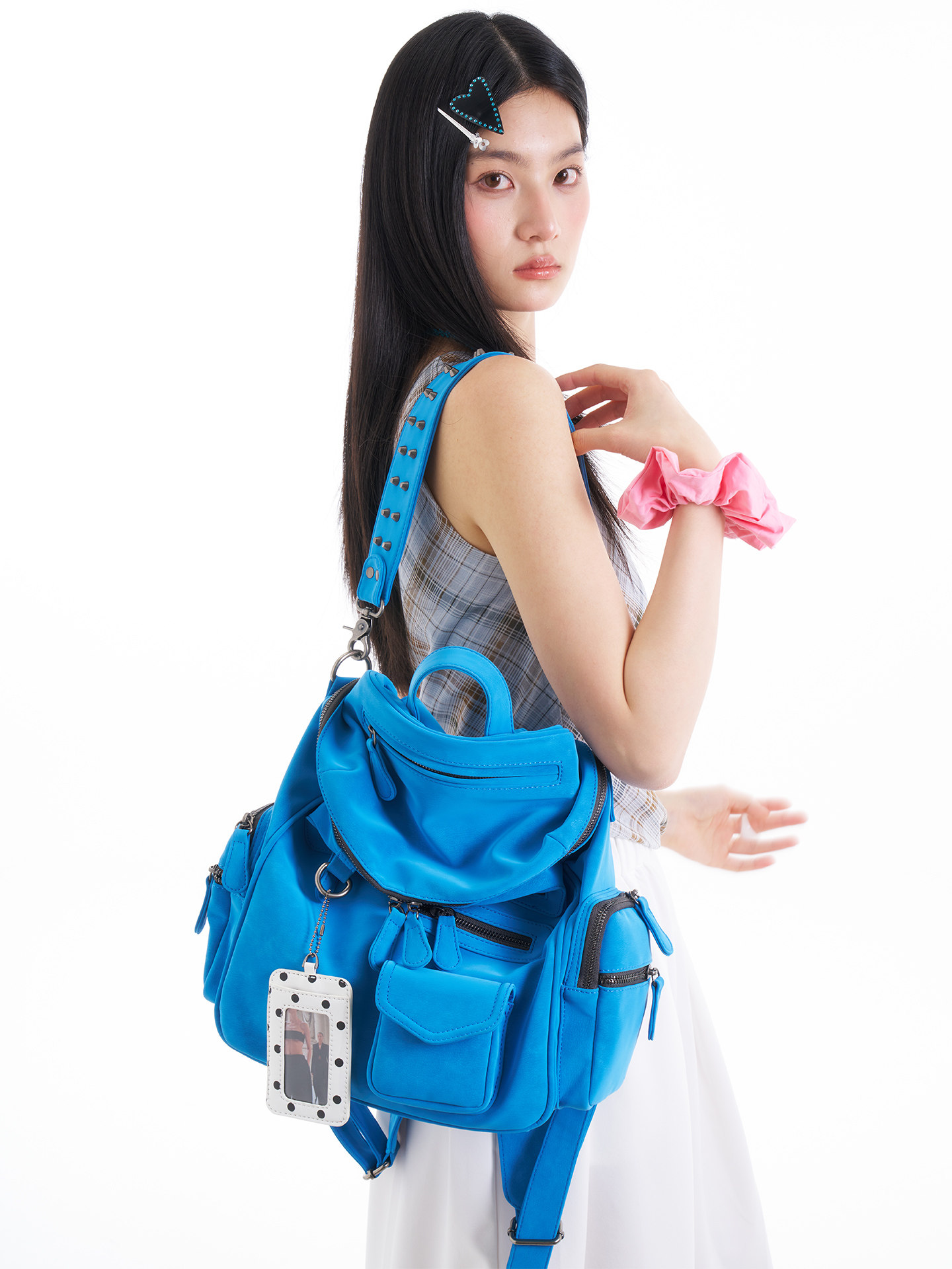 JANDRESS Florida Blue Multi-Pocket Rivet Backpack