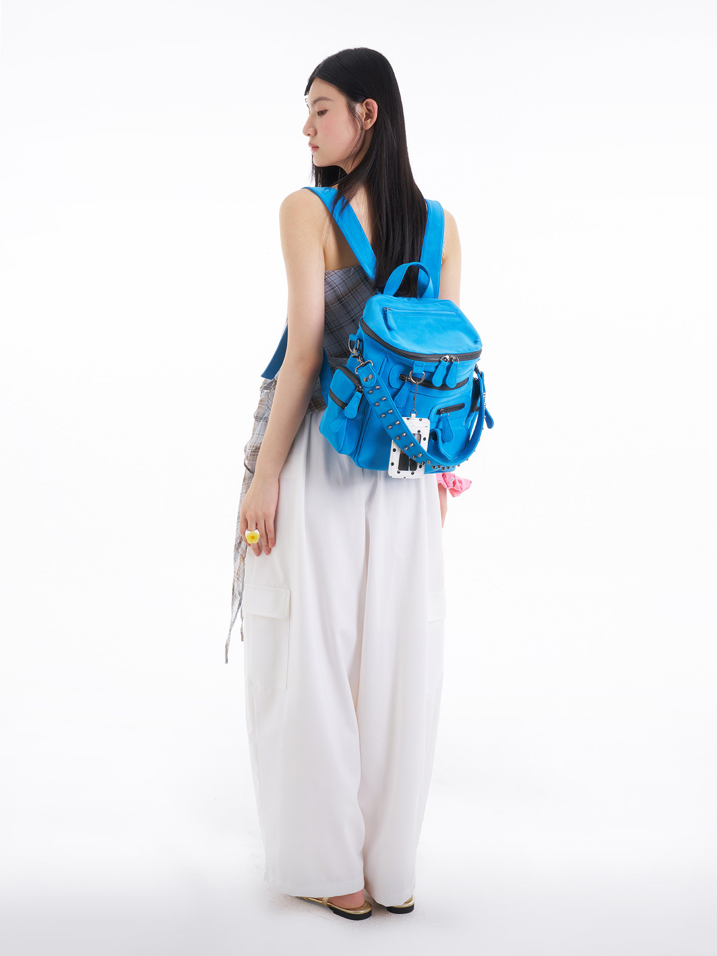 JANDRESS Florida Blue Multi-Pocket Rivet Backpack