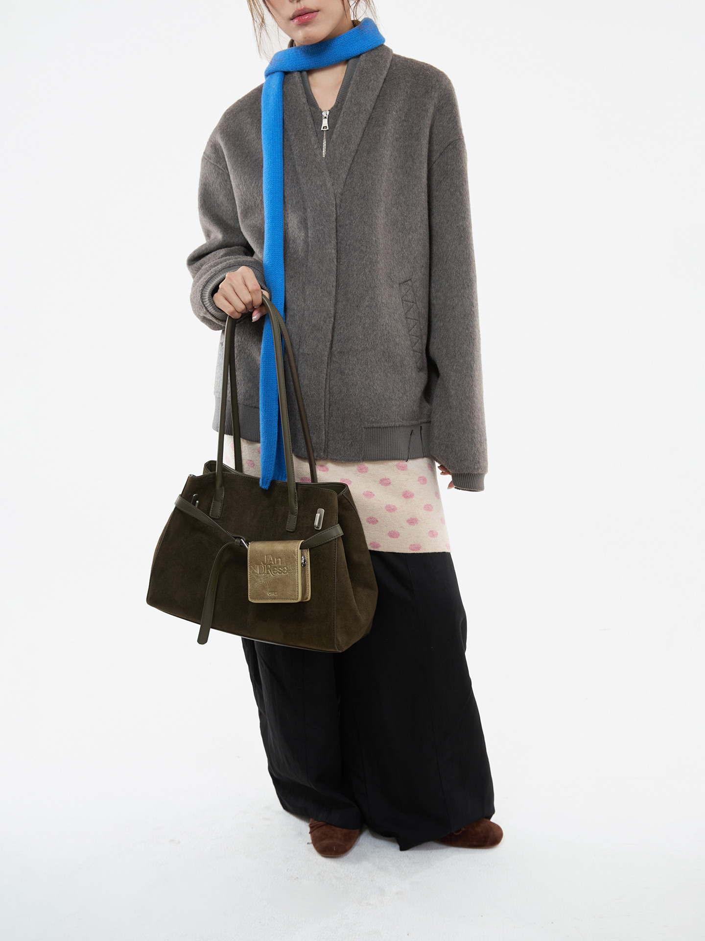 JANDRESS Cedar Green Suede Shoulder Tote Bag