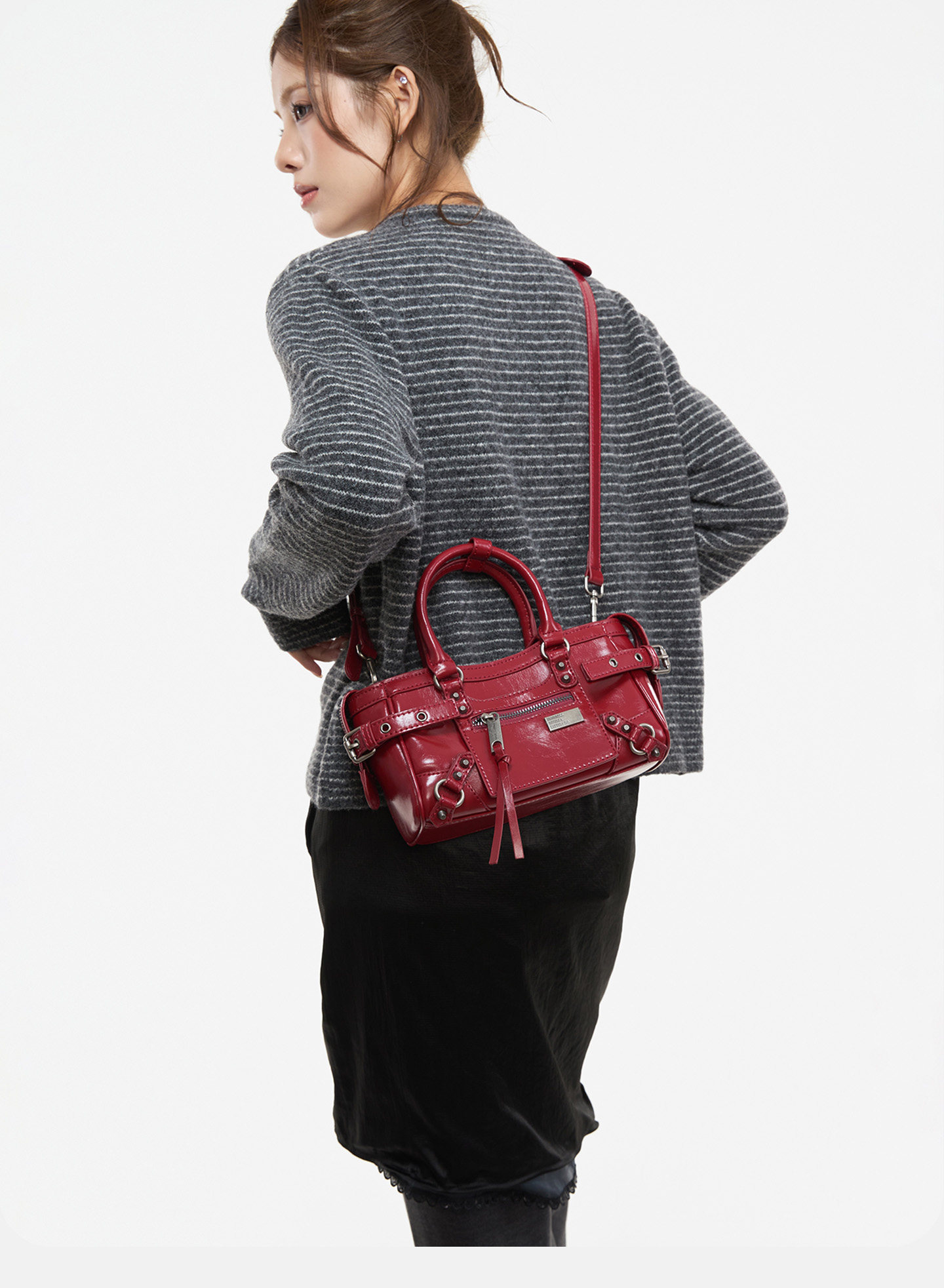 JANDRESS Red PU Leather Zip-Top Crossbody Bag