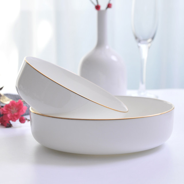 Gold-edged Huige Soup Plate Bone Porcelain Round Deepening Plate