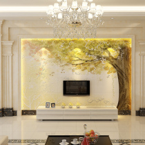 Retro tile background wall living room TV imitation marble microcrystalline stone background wall simple film and television wall Golden tree