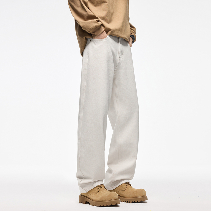 2026 Spring New Off-White Lyocell Straight-Leg Jeans Men's Loose American High Street Casual Long Pants Trendy