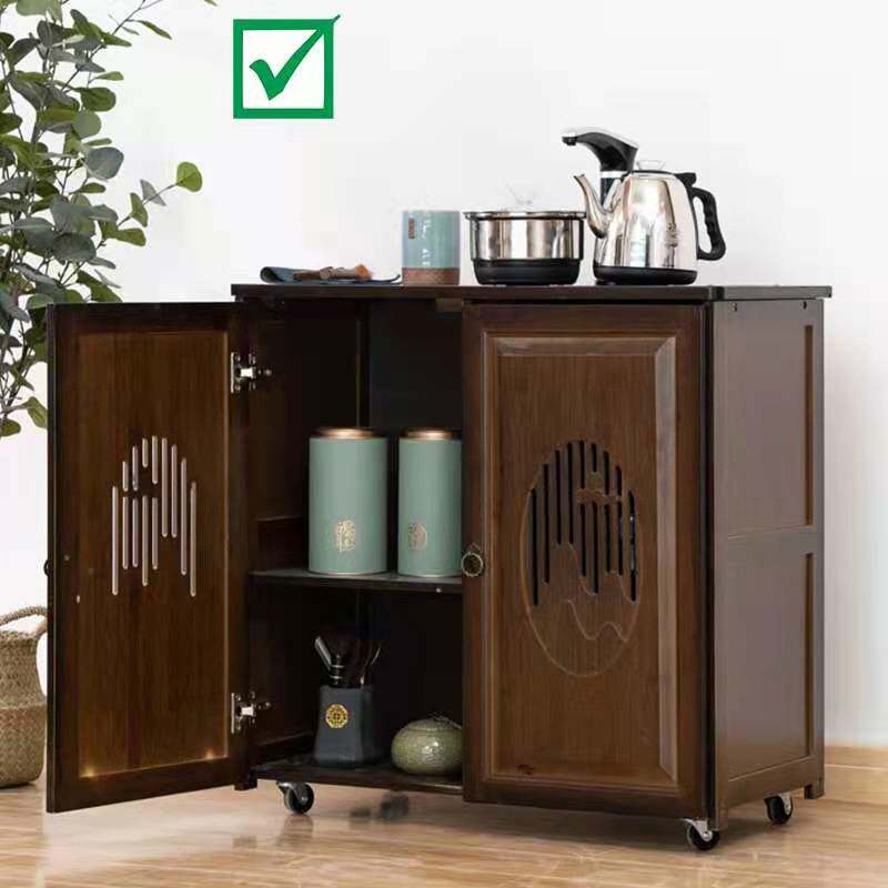 Removable Tea Table Home Small Tea Table Tea Table Side Cabinet Solid Wood Tea Tea Burning Kettle Integrated Tea Water Rack Cabinet