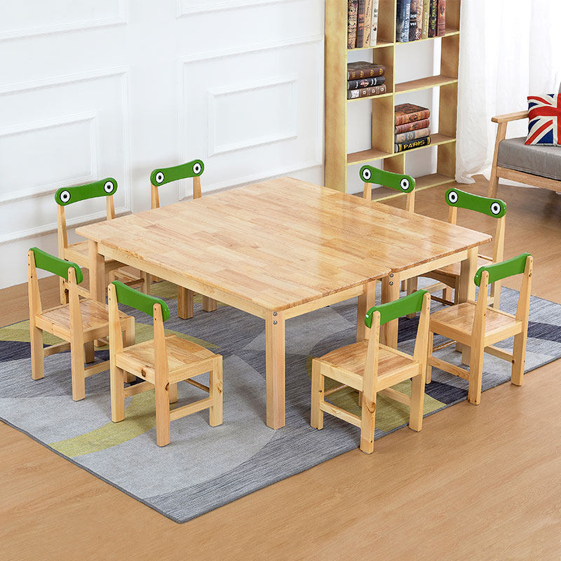 Kindergarten solid wood table and chair combination package early education training art painting table children's writing desk and chair oak