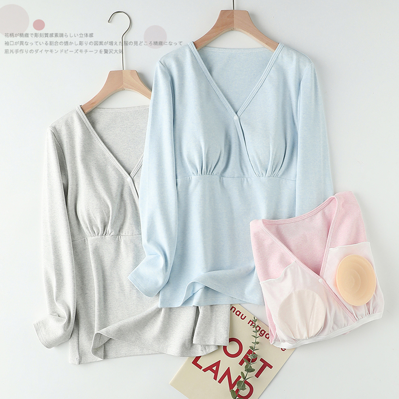 Nursing Tops, Autumn Clothes, Colorful Cotton Autumn and Winter Maternity Thermal Underwear, Postpartum Long-Sleeved Pajamas with Breast Pads, Breastfeeding Base Layer Shirts Nursing Tops, Autumn Clothes, Colorful Cotton Autumn and Winter Maternity Thermal Underwear, Postpartum Long-Sleeved Pajamas with Breast Pads, Breastfeeding Base Layer Shirts