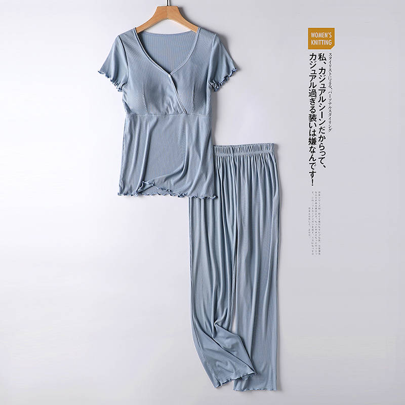 Maternity Set for Summer, Nursing Pajamas, Short-Sleeved Long Pants, Two-Piece Breastfeeding Set, Women's Postpartum Clothing, Thin Summer Style Maternity Set for Summer, Nursing Pajamas, Short-Sleeved Long Pants, Two-Piece Breastfeeding Set, Women's Postpartum Clothing, Thin Summer Style