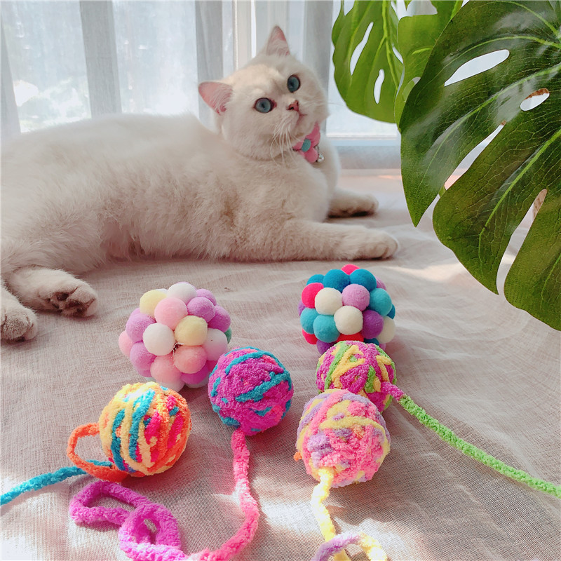 Korean ins wind multicolored cat toys with bells Wool balls Felt balls Cat claws supplies Funny cat balls