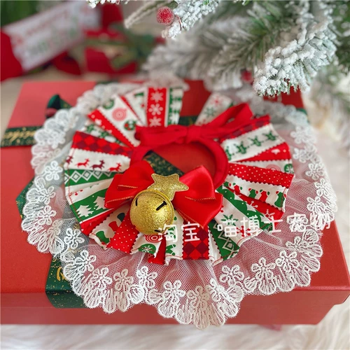 Рождественский чокер с бабочкой, плетеный слюнявчик, колокольчик, шарф, кот, домашний питомец