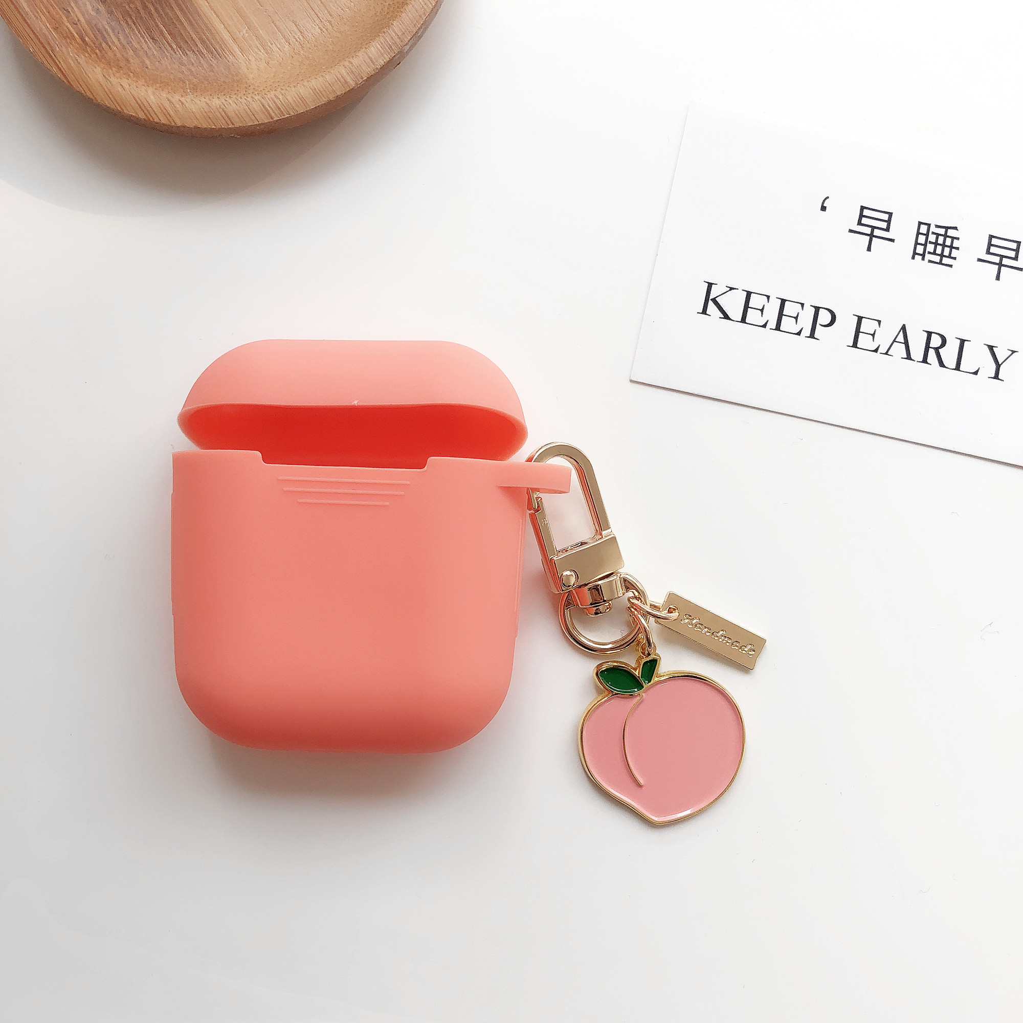 Custom Korean peach peach airpods pendant keychain apple bluetooth earphone cover