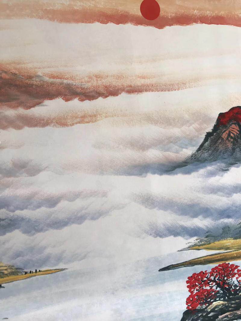 Картина 鸿运当头国画字画红山水丈二写意山水画黄金满地聚宝盆客厅装饰画