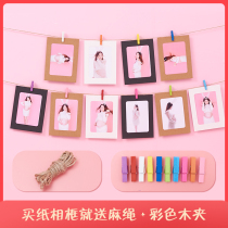 Creative picture frame DIY wall hanging combination photo frame cartoon hanging paper 5 inch 6 inch 7 inch photo wall free hemp rope clip
