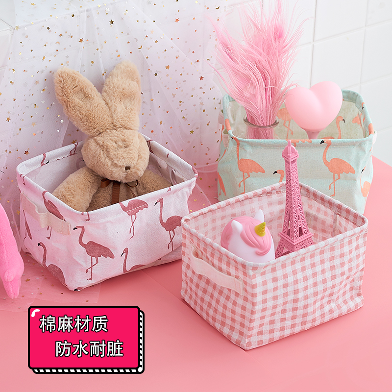 Nuonuo love girl heart cute cotton and linen fabric storage basket cosmetic sundries storage basket desktop storage box