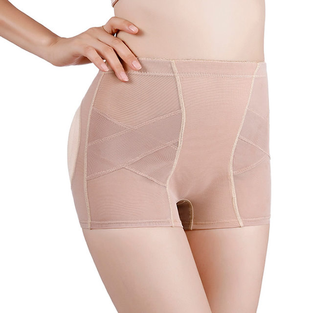 Breathable mesh peach buttocks enlargement shaping pants tummy control pants women's boxer bottoms fake butt lifting underwear with insert pad