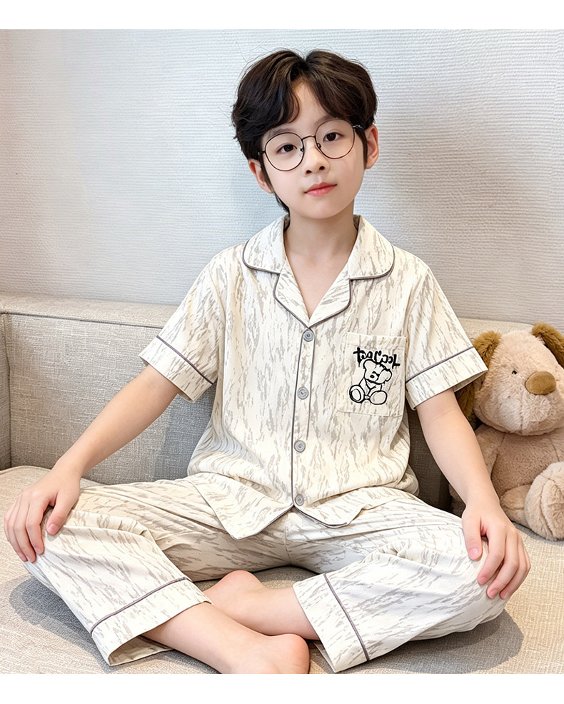 儿童睡衣男孩2026新款云朵棉短袖中大童夏季薄款男童三件套可外穿 — 7