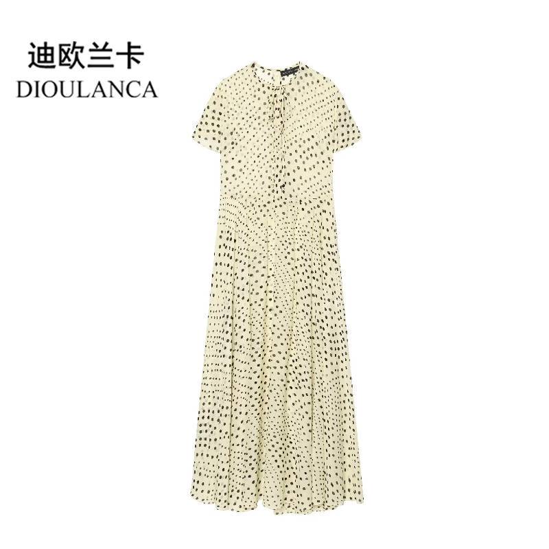 Dioulanca European and American Style Export Women's New Round Neck Ruffled Short-Sleeved Polka Dot Dress 2517151 Dioulanca European and American Style Export Women's New Round Neck Ruffled Short-Sleeved Polka Dot Dress 2517151