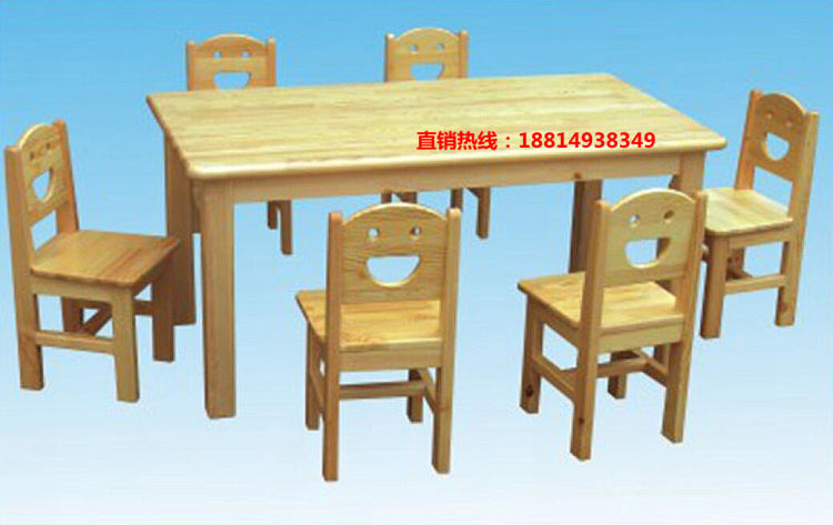 Kindergarten six-person desk and chair solid wood desk chair rubber wood table camphor pine children's furniture student desk and chair