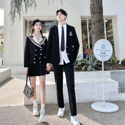 Парная одежда для влюбленных, военно-морское платье, студенческая юбка в складку, рубашка для отдыха, комплект, 3 предмета