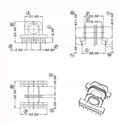 ETD34 double sink horizontal 6 6 6 shell skeleton transformer core ten sets one pack