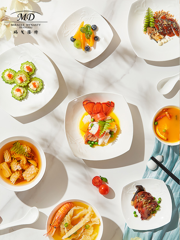 Margolont 46 pure white high-grade bone China tableware set 8 people with a set of bowls, dishes, gift boxes and spoons