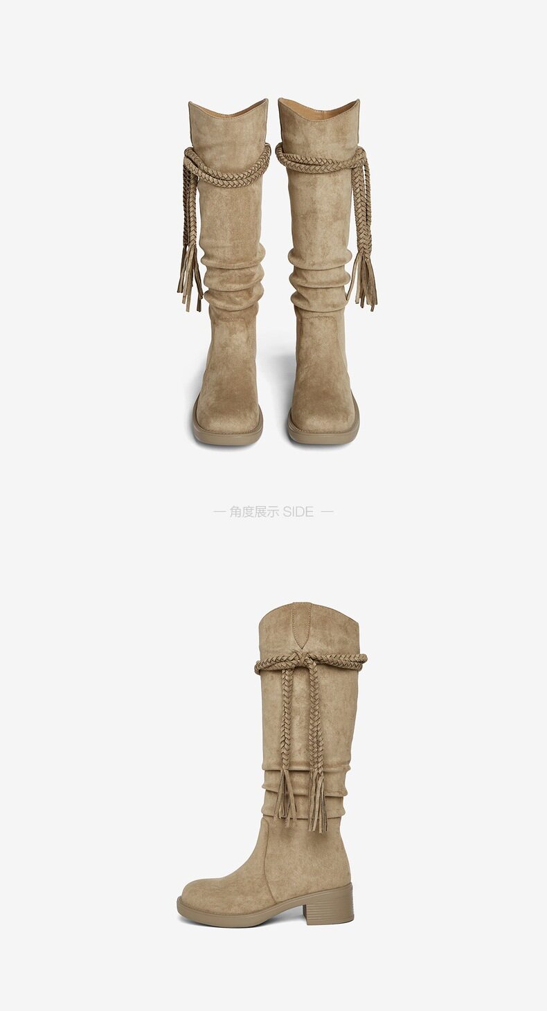 Западные Boots 百思图2025冬季新款时尚复古西部靴堆堆长靴粗跟女高筒靴b9200dg5 BASTO