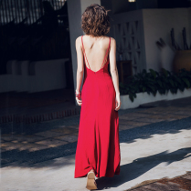 Wine Red Dress Retro Dress Retro Hardy Back Dress Beach Skirt Woman Summer 2019 New Long Skirt Seaside Holiday Skirt
