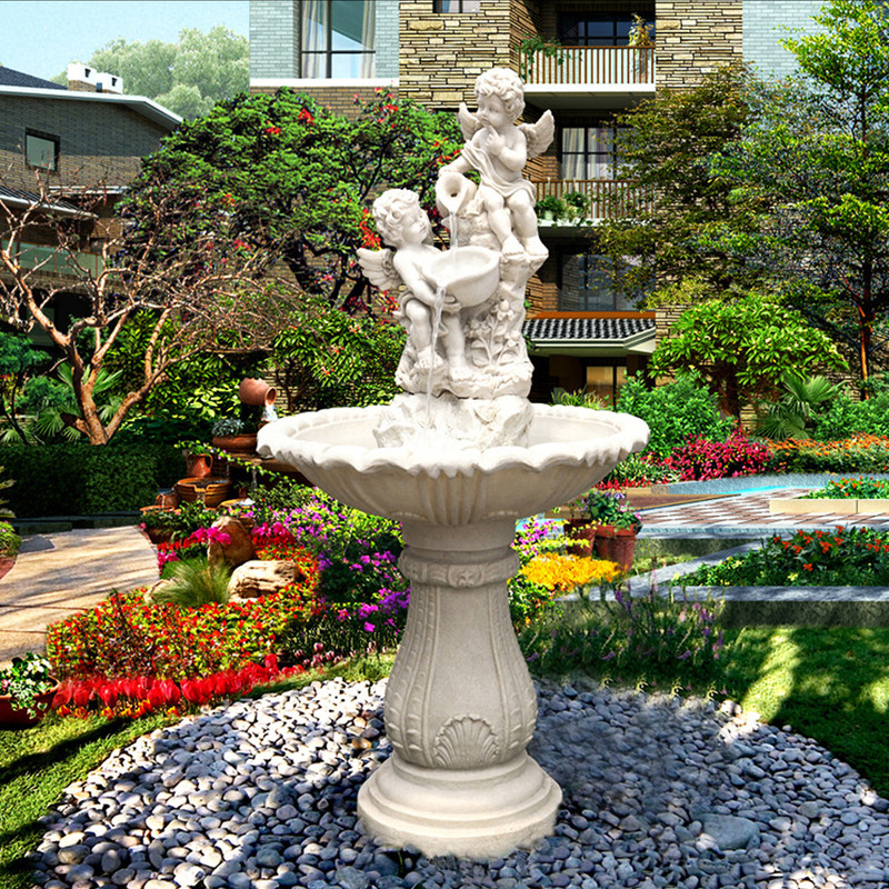 Villa Garden European-Style Fountain Water Feature Outdoor Courtyard Landscape Fish Pond Sandstone Fountain Little Angel Sculpture