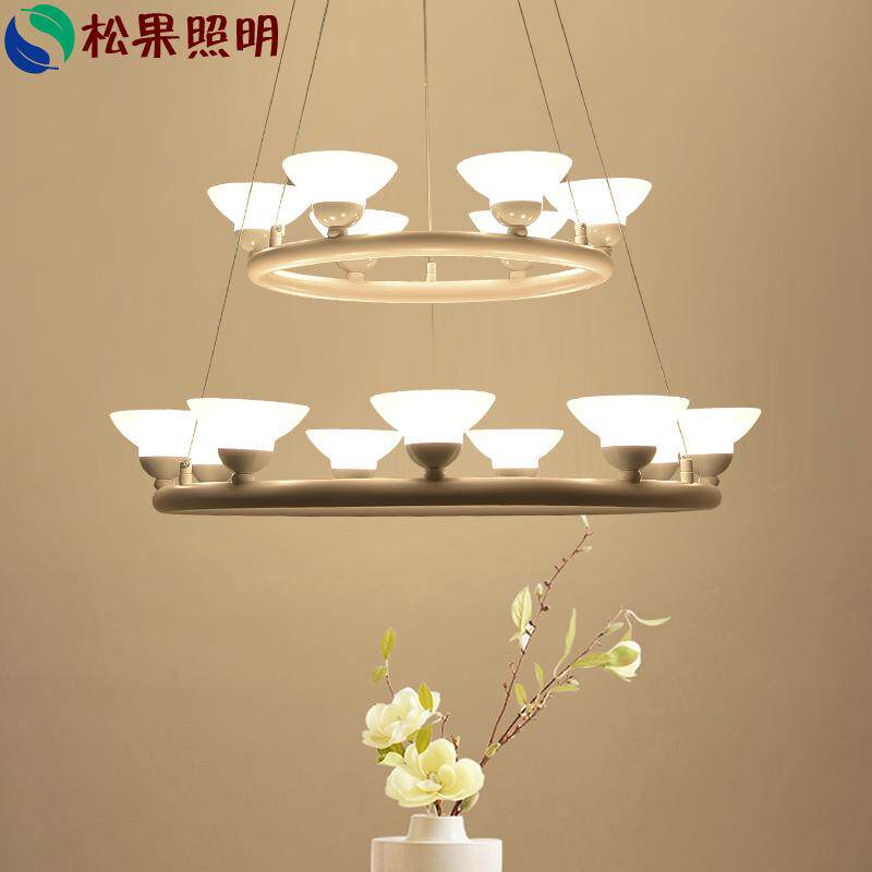 现代简约led餐吊灯三头圆圈客厅小吊灯创意个性卧室北欧餐桌灯具