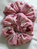 (Handmade by Xiaoba) Autumn and winter pink girl heart gentle and sweet flocking handmade large intestine hair ring female love hair accessories