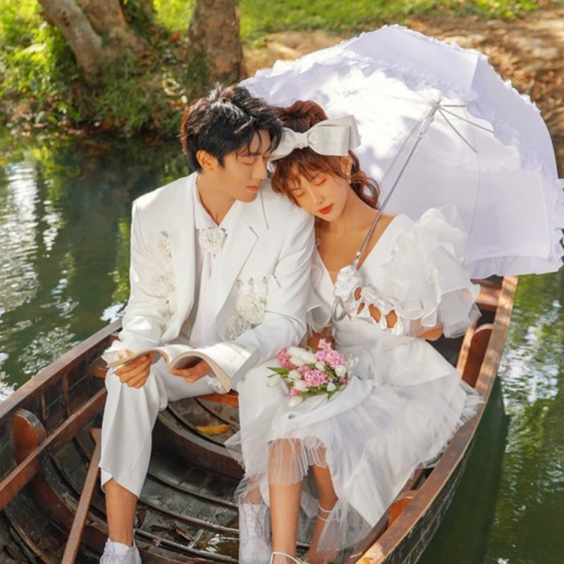 New wedding photo Photographic Props Method Style Comeback Lace White Umbrella Little Fresh double lace long handle umbrella Process umbrella meritocratic