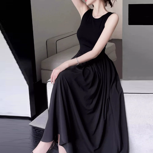 Весенний черный жилет, приталенная длинная юбка, корсет, платье с рукавами без рукавов, в корейском стиле, изысканный стиль, А-силуэт