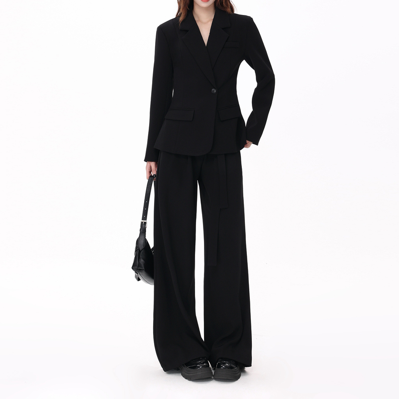 Black Suit Set for Women 2026 Spring Commuter Style Waist-Cinching Blazer High-Waisted Slimming Wide-Leg Trousers Two-Piece Set Black Suit Set for Women 2026 Spring Commuter Style Waist-Cinching Blazer High-Waisted Slimming Wide-Leg Trousers Two-Piece Set