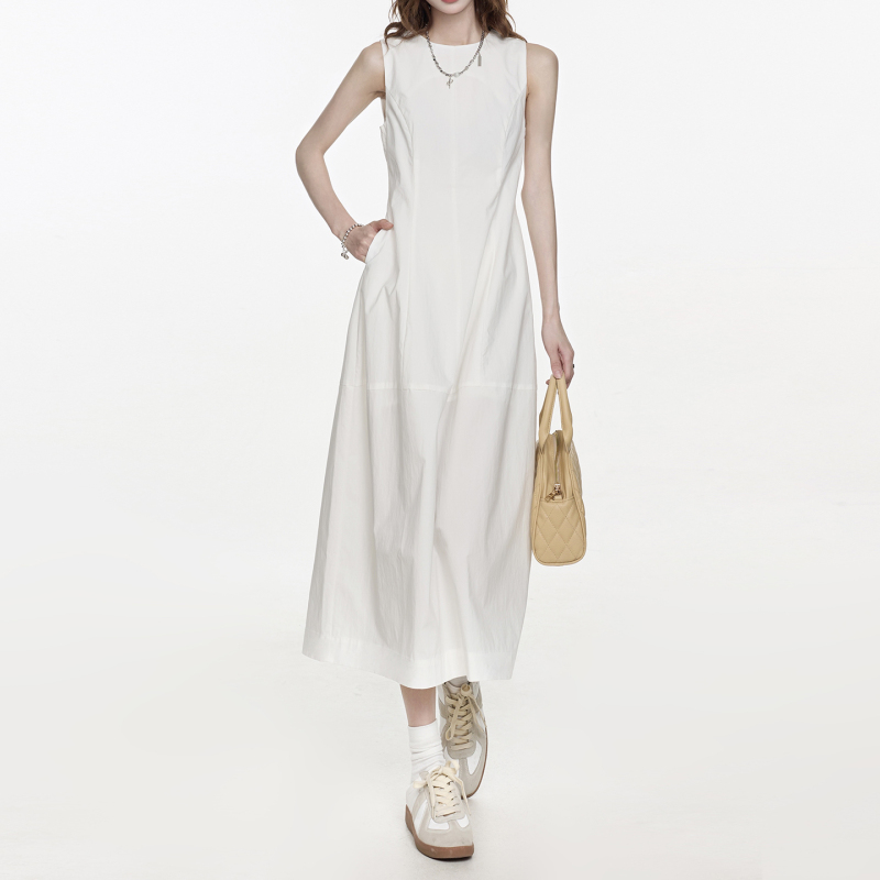 White French-Style Floral Dress for Women, Summer 2026, Sleeveless Tank Dress, High-Waisted, Slimming and Figure-Flattering Dress