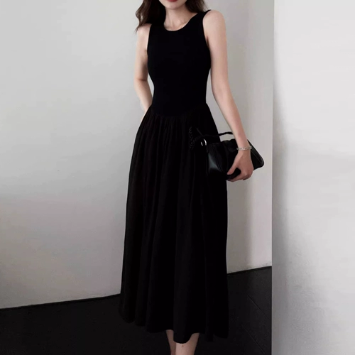 Весенний черный жилет, приталенная длинная юбка, корсет, платье с рукавами без рукавов, в корейском стиле, изысканный стиль, А-силуэт