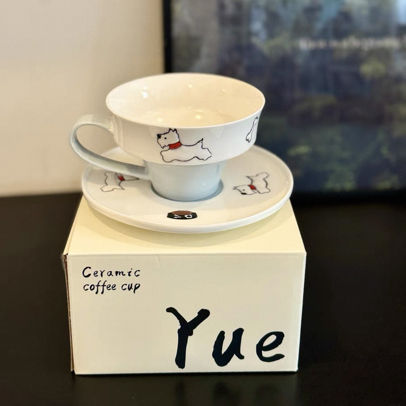 250ml Ceramic West Highland White Terrier High-Temperature Underglaze Hand-Painted Afternoon Tea Flower Tea Cup Coffee Cup with Saucer 250ml Ceramic West Highland White Terrier High-Temperature Underglaze Hand-Painted Afternoon Tea Flower Tea Cup Coffee Cup with Saucer