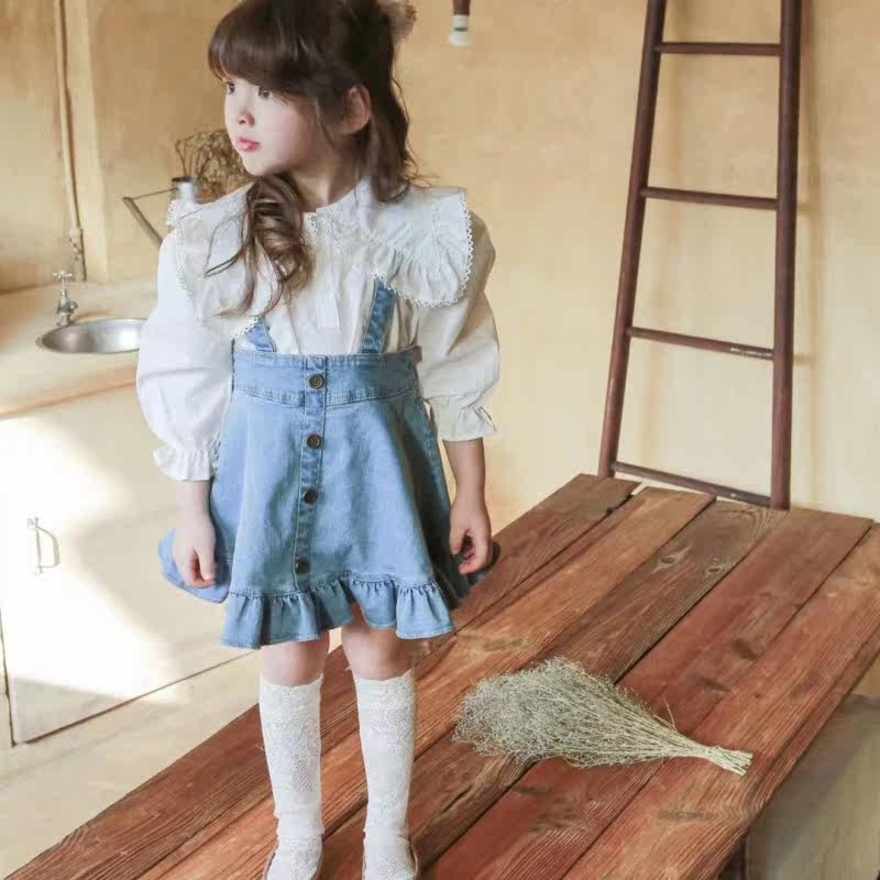 Spot Haobaoma Korean children's clothing imported spring new Western style classic lace big lapel girls shirt