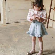 Spot Hao Bao Ma Korean Tong Clothing Import Spring Clothing FLO Classic Wash Water Lively Little Cute Denim Harness Skirt