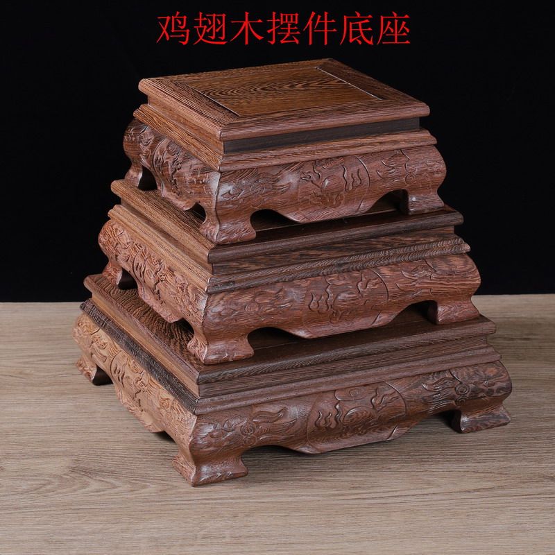 Chicken Wings Red Wood Carving Pendulum Pieces Square Table Vases Buddhist Statues of Cairou Divine Wood Nursery Flower Pots Square Craftsmanship Gift Pendulum SOLID WOOD BASE