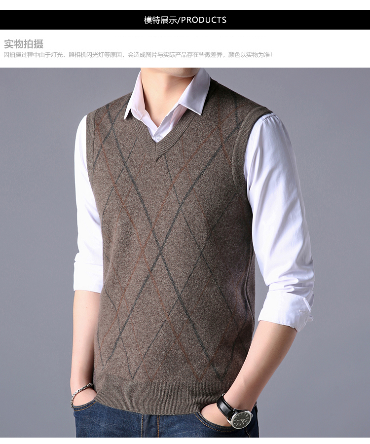 Thương hiệu nam cổ chữ V dày cashmere áo thun không tay vest vest áo len đan áo len cho nam