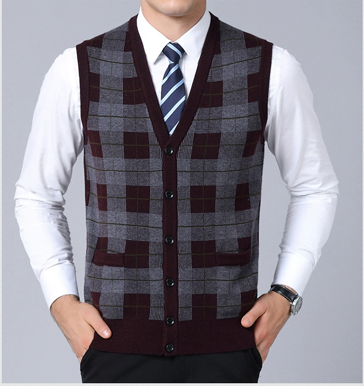 Thu đông nam thương hiệu V-cổ nam trung niên kẻ sọc len vest vest áo len dày vest