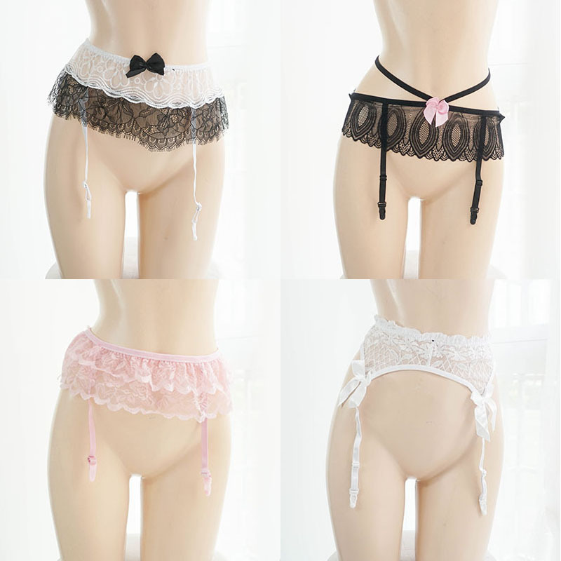 Garter Belt Set with Stockings, Stocking Clips, Anti-Slip Straps, No Underwear, Lace Trim, Suspender Stockings Set