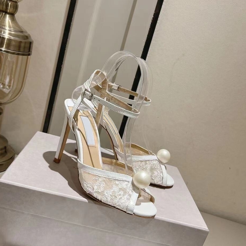 25 New Sexy Lace Pearl High Heels Peep-Toe Ankle Strap Stiletto Sandals Sweet Princess Party Shoes Wedding Shoes