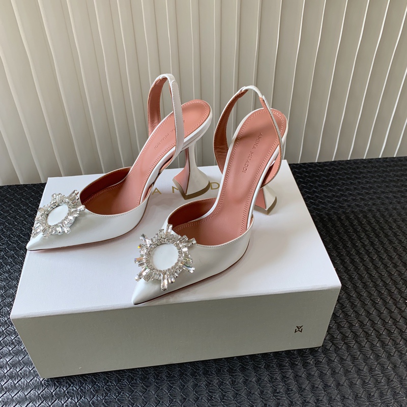 Amina Muaddi2025 Spring and Summer New Style Sun Buckle Rhinestone High Heels with Wine Glass and Pointed Toe Women's Shoes